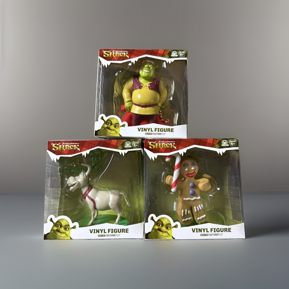 CultureFly DreamWorks Shrek Christmas Vinyl Figure Set Shrek Gingy Donkey (NEW)